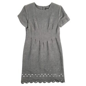 John Roberts Womens Sheath Dress Size 8 Gray Eyelet Hem Faux Suede Vintage